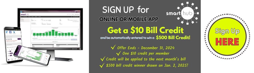 Sign-up for SmartHub get a $10 bill credit